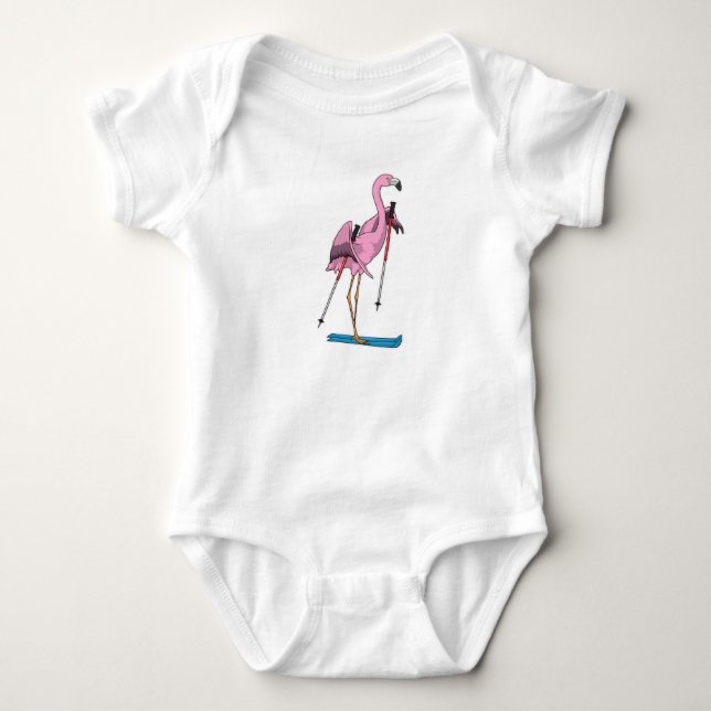 Flamingo Skier Ski Baby Bodysuit (Front)