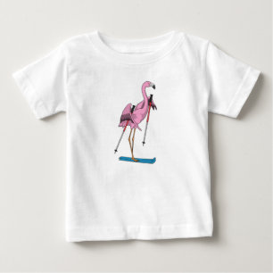 Flamingo Skier Ski Baby T-Shirt