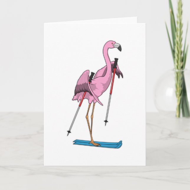 Flamingo Skier Ski Card (Front)
