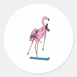 Flamingo Skier Ski Classic Round Sticker