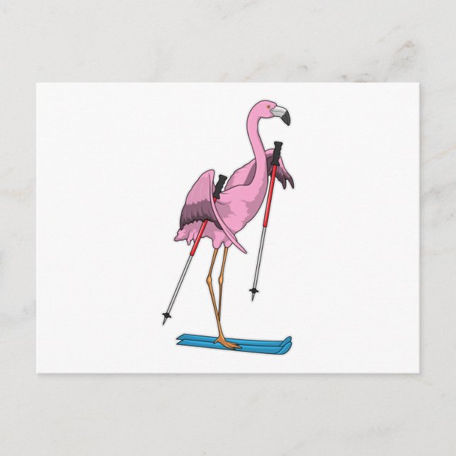 Flamingo Skier Ski Postcard (Front)