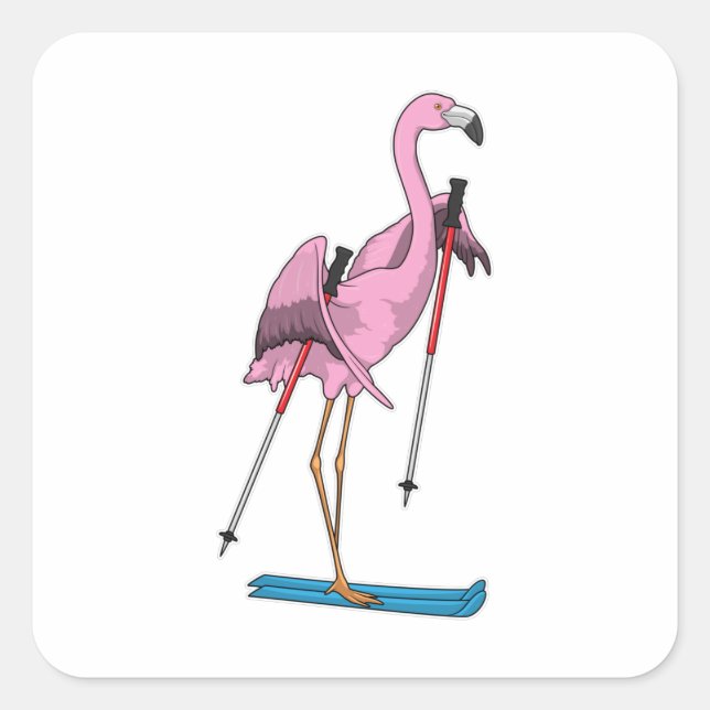 Flamingo Skier Ski Square Sticker (Front)