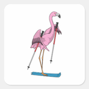 Flamingo Skier Ski Square Sticker
