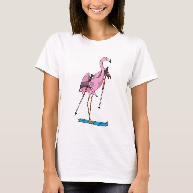 Flamingo Skier Ski T-Shirt (Front)
