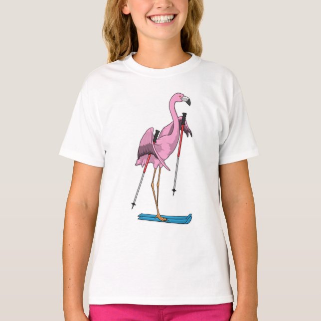 Flamingo Skier Ski T-Shirt (Front)