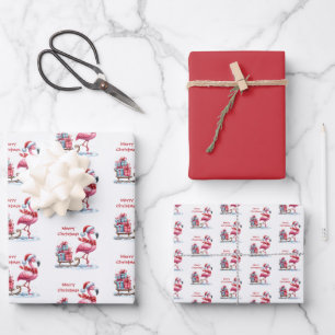 Flamingo & Sled with Presents Wrapping Paper Sheet
