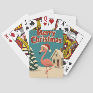 Flamingo Snow Cottage Animal Christmas Playing Cards