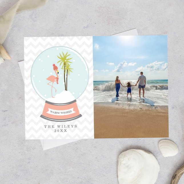 Flamingo Snow Glove Beach Photo Christmas Holiday Card (Creator Uploaded)