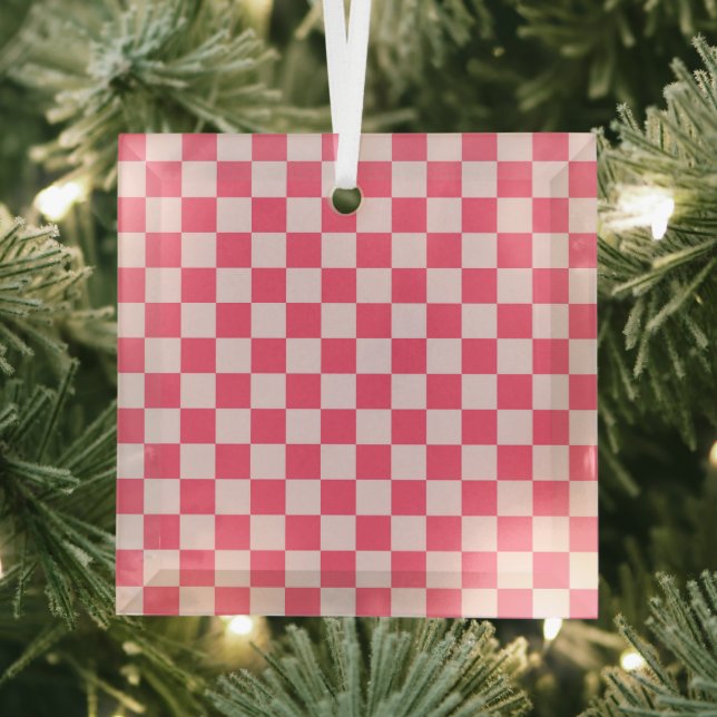 Flamingo sorbet checkerboard pattern glass tree decoration (Insitu)