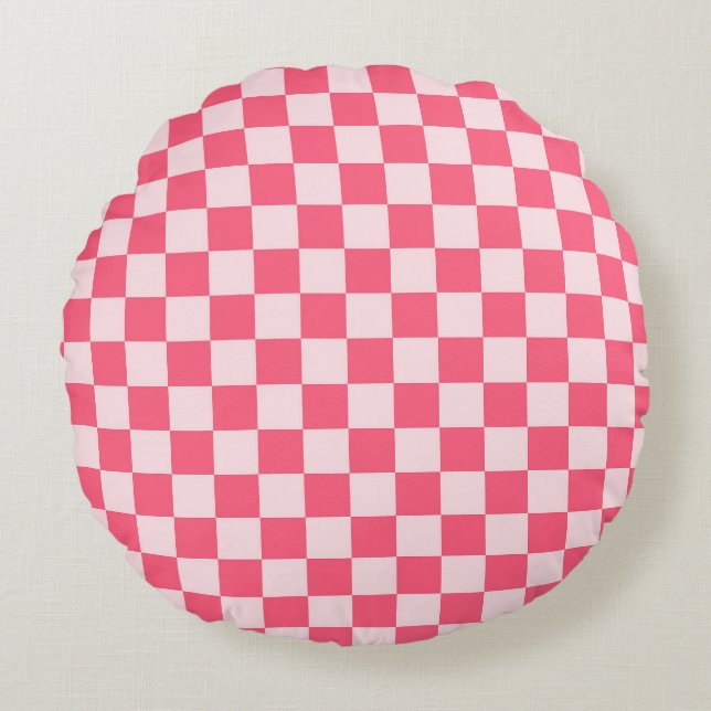 Flamingo sorbet chequerboard pattern round cushion (Front)