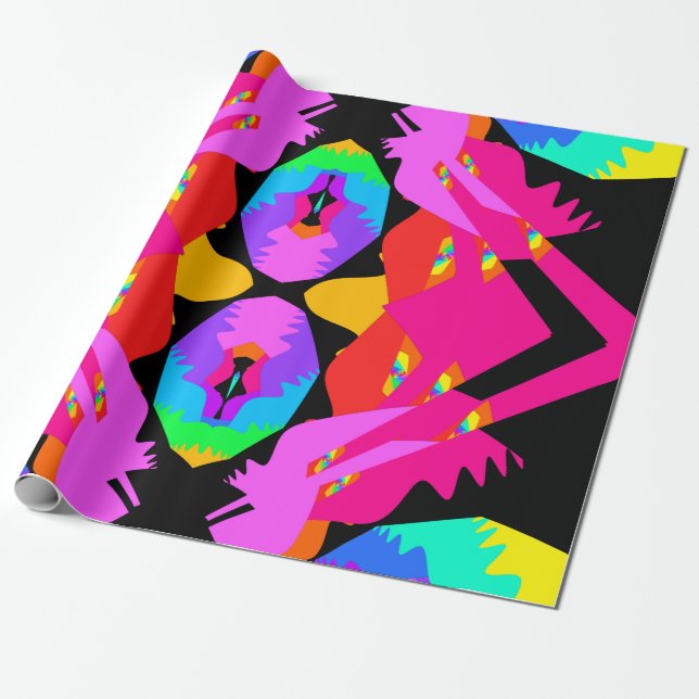 Flamingo Splash Fractal Gift Wrap (Unrolled)