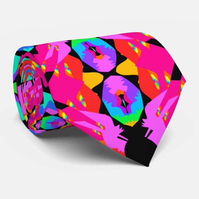 Flamingo Splash Fractal Tie (Rolled)