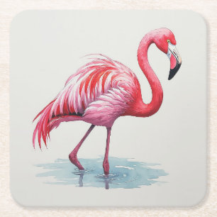 Flamingo Square Paper Coaster