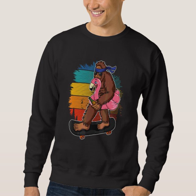 Flamingo Squatch Skateboard Flamingo  Bird Sweatshirt (Front)