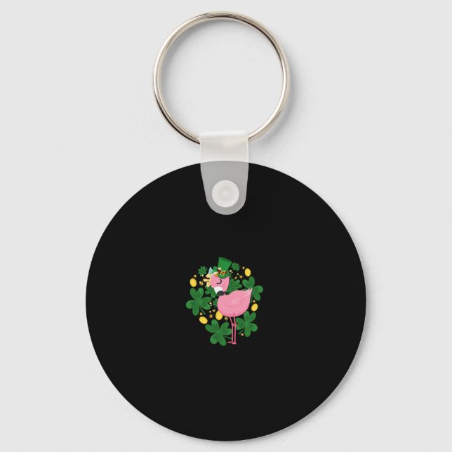 Flamingo St Patrick Day  Fun Pink Bird Lover Gift1 Key Ring (Front)