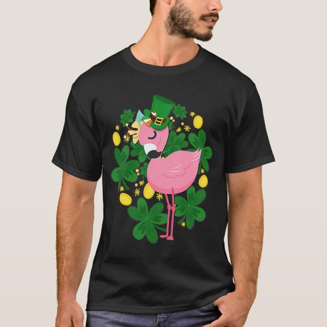 Flamingo St Patrick Day Pink Bird T-Shirt (Front)