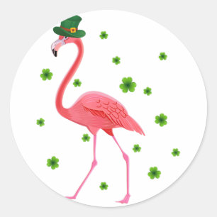 Flamingo St Patricks Day Flamingo Lover Shamrock  Classic Round Sticker