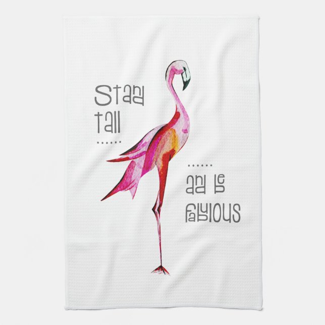 Flamingo Stand Tall Be Fabulous Funny Saying Gift Tea Towel (Vertical)