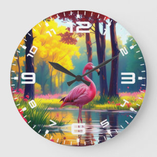 Flamingo Standing in The Lake-365476 Large Clock