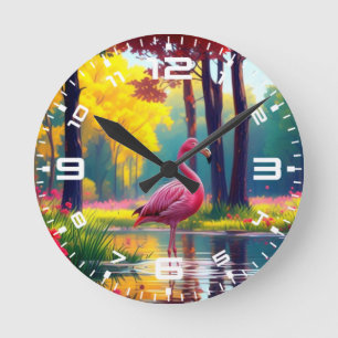 Flamingo Standing in The Lake-365476 Round Clock