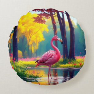 Flamingo Standing in The Lake-365476 Round Cushion