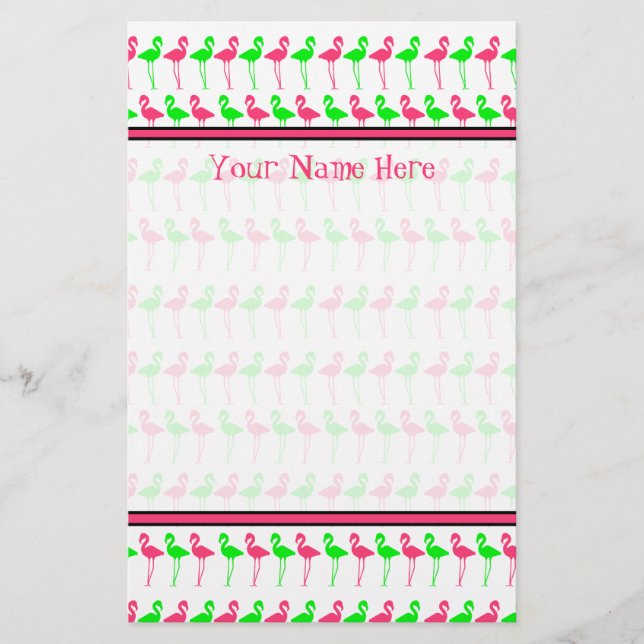 Flamingo Stationery  - Pink and Green Pattern (Front)
