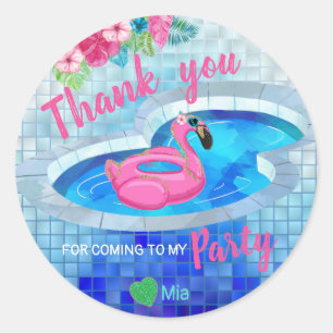 Flamingo sticker Glitter, pool Birthday, Thank you