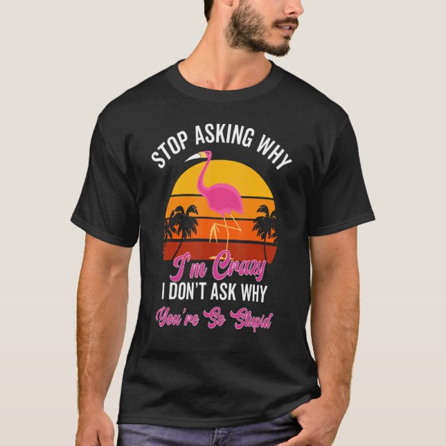 Flamingo Stop Asking Why I'm Crazy Rainbow 1 T-Shirt (Front)