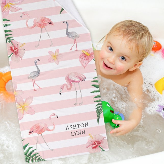 Flamingo Stripe towel set with name (Creator Uploaded)