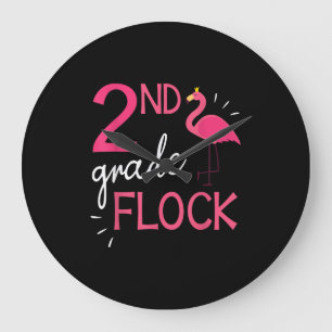 Flamingo Student Senior Happy 2nd Grade Flock Large Clock