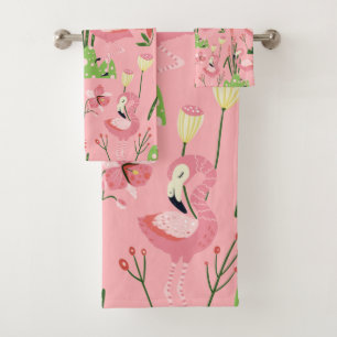 Flamingo Summer Collection One Design 4 Bath Towel Set