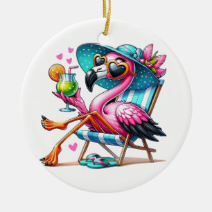 Flamingo summer cool ceramic tree decoration
