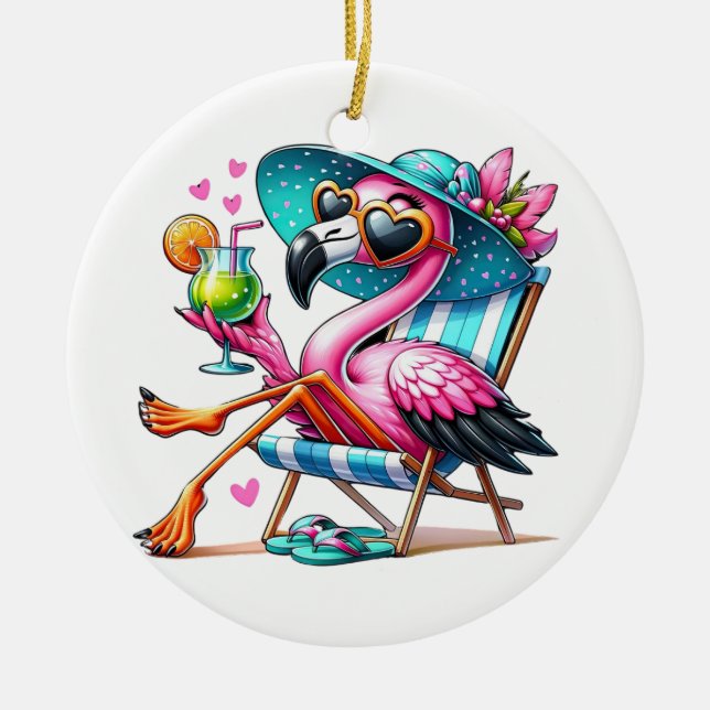 Flamingo summer cool ceramic tree decoration (Front)