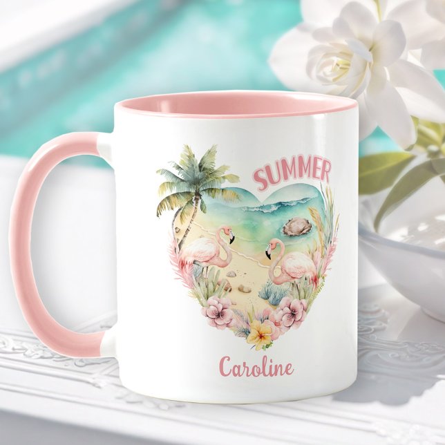 Flamingo Summer Heart Tropical Girly Name Pink Mug (Flamingo Summer Heart Tropical Girly Name Pink Mug)