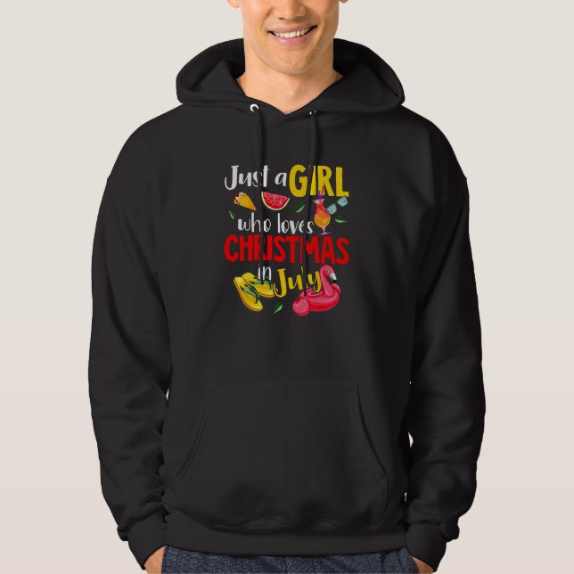 Flamingo Summer Just A Girl Who Loves Christmas In Hoodie (Front)