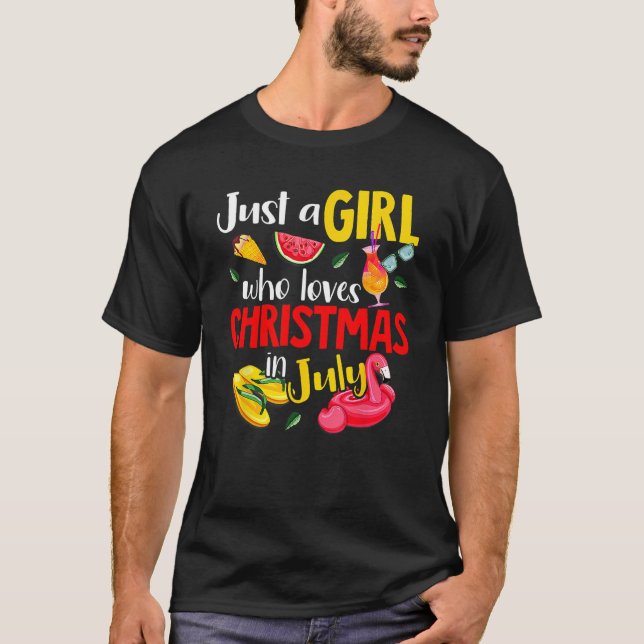 Flamingo Summer Just A Girl Who Loves Christmas In T-Shirt (Front)