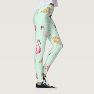 Flamingo Summer mint, pink, and gold glitter leggi Leggings