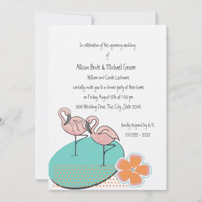 Flamingo Summer Rehearsal Dinner Invitation (Front)
