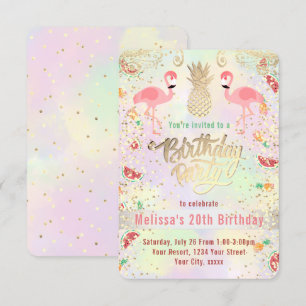 flamingo summer tropical birthday invitation