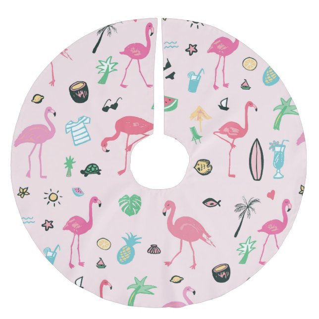 Flamingo Summer: Vibrant Bird Pattern Brushed Polyester Tree Skirt (Front)