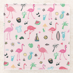 Flamingo Summer: Vibrant Bird Pattern Glass Coaster