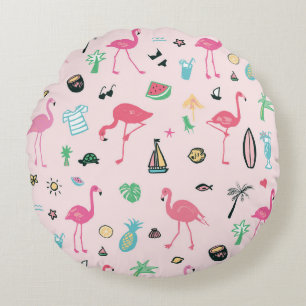 Flamingo Summer: Vibrant Bird Pattern Round Cushion