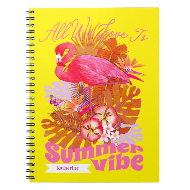 Flamingo Summer Yellow Notebook (Front)
