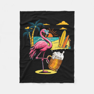 Flamingo Sunglasses Drinking Beer On Beach Funny Fleece Blanket