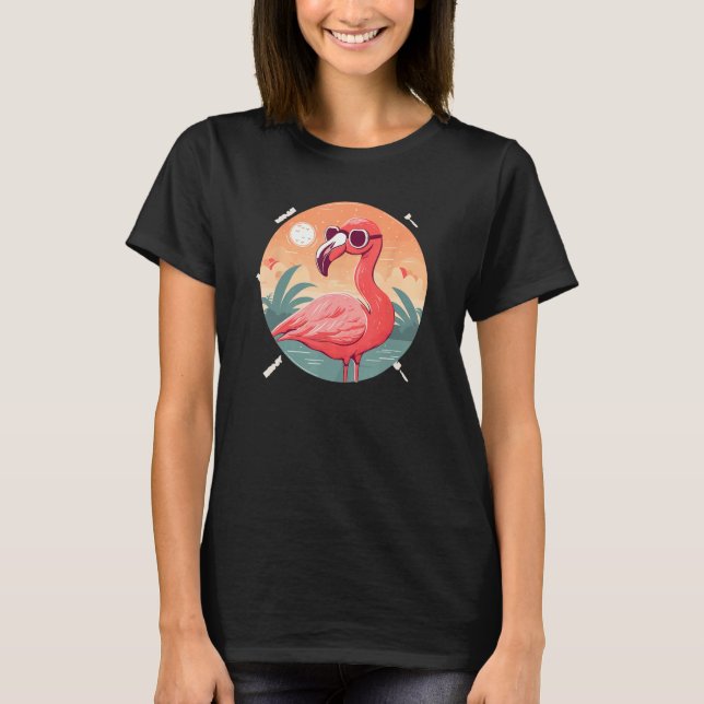 Flamingo Sunglasses Pink Bird Tropical Bird T-Shirt (Front)