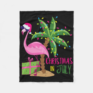 Flamingo Sungles Xmas Beach Tropical Christmas In Fleece Blanket
