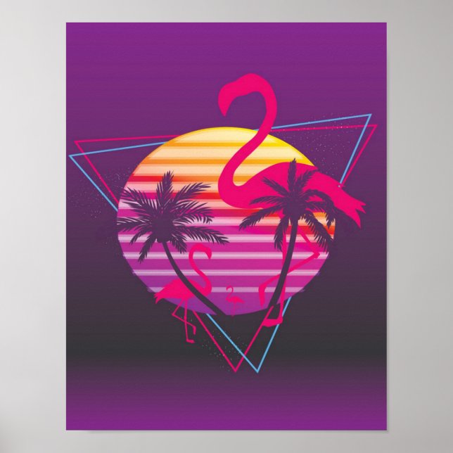 Flamingo Sunset Synthwave Poster (Front)