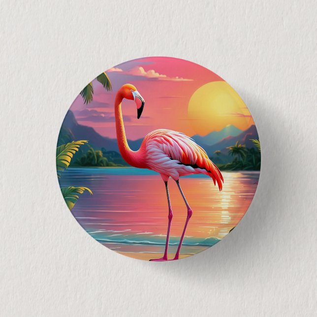 Flamingo Sunset Tropical Beach  3 Cm Round Badge (Front)