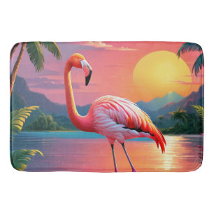 Flamingo Sunset Tropical Beach Bath Mat