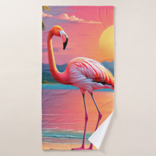 Flamingo Sunset Tropical Beach Bath Towel